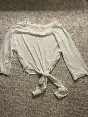 We The Free White Tie-Front Waffle Knit Crop Top